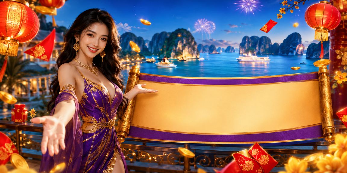 Phong bì đỏ và đèn lồng may mắn tại vịnh Hạ Long trong dịp lễ hội